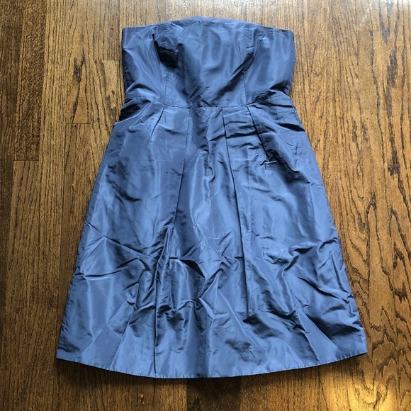 3/$10 J Crew Muted Blue Silk Ribbed Pleated Strapless Formal Cocktail Dress - Picture 1 of 8